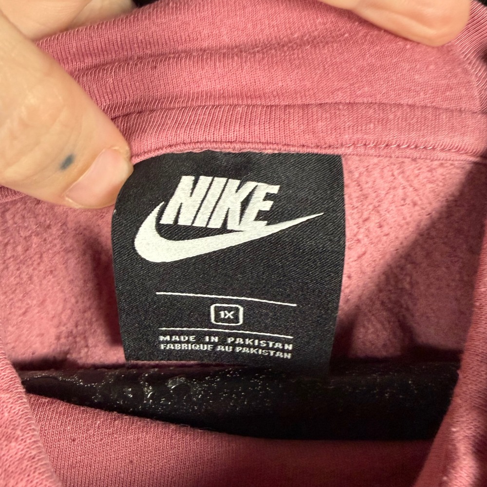 Nike Women's 1X Cowl Neck Hoodie Pink Oversized Lightweight Swoosh Pullover - Picture 4 of 5